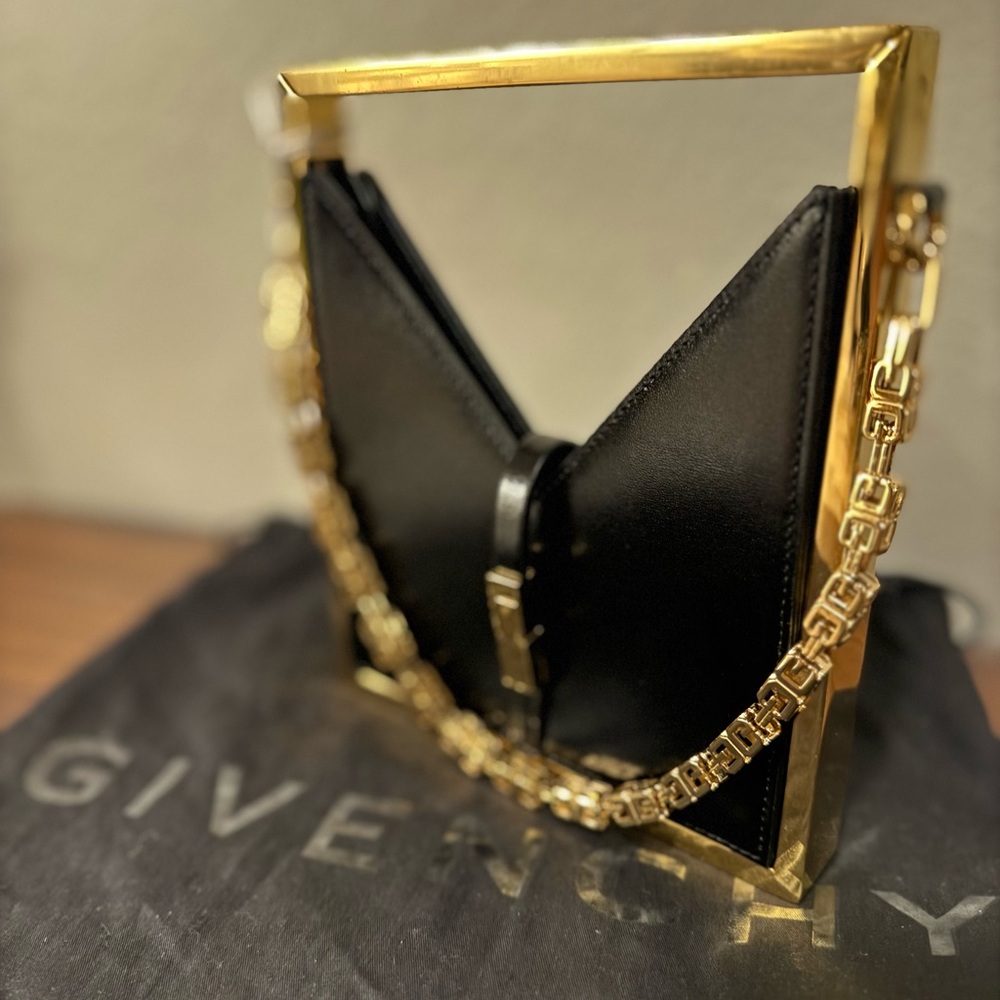 NWT Givenchy Micro Cut Out Black Leather and Gold Bag
